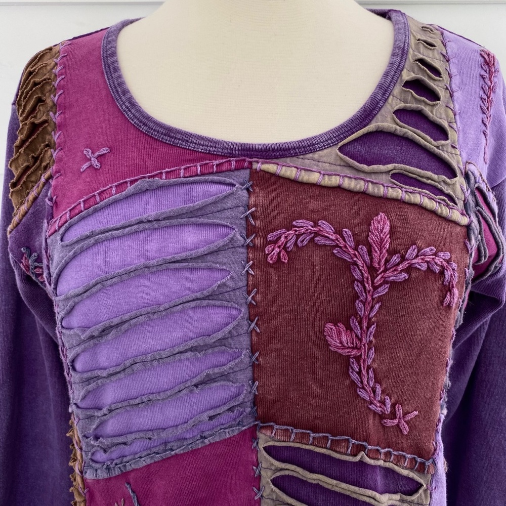 Vintage Rising International Embroidered Mixed Textures Purple Top Medium - Picture 5 of 15